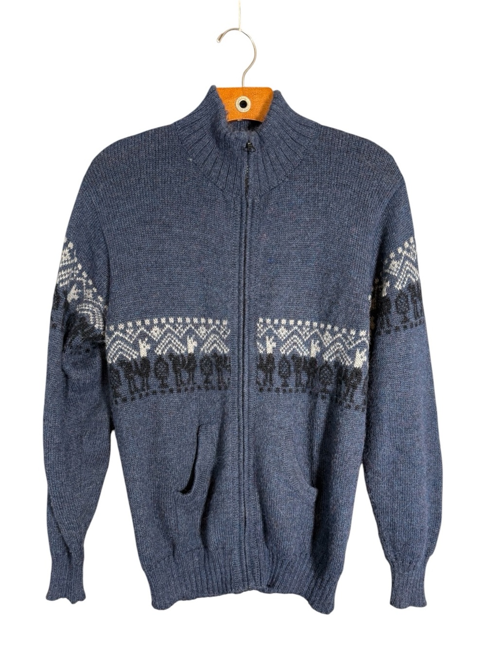 Peruvian Alpaca Unisex Blue Cardigan Sweater Southwestern M